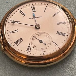 NOT WKG WALTHAM Gold (tone?) Pocket Watch FOR PARTS